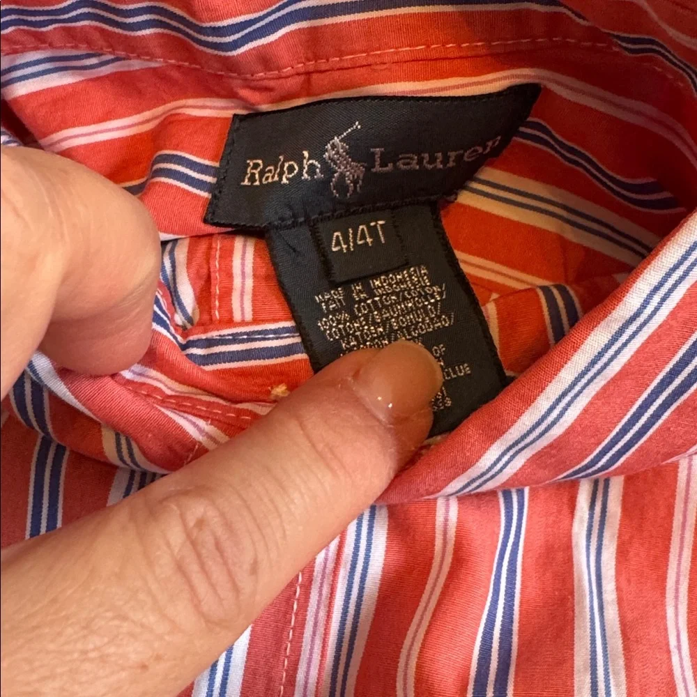 Ralph Lauren Kids Orange and Blue Striped Button Down Shirt